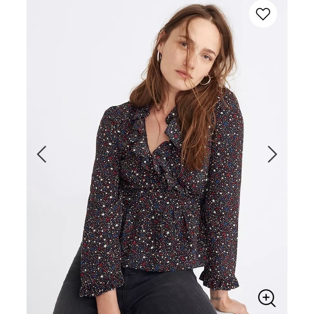 MADEWELL • Silk Ruffle Hem Wrap Top Starry Night